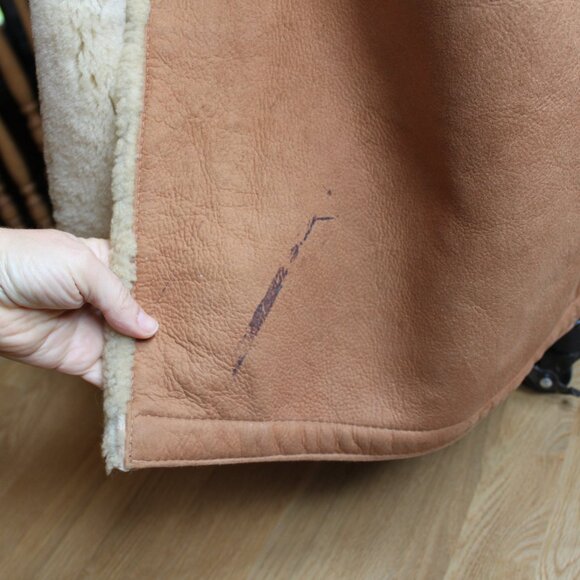 Vintage 80's Tan  Sawyer Napa Ca Women's Shearling Sheepskin Fur Long Coat 16 - Picture 6 of 13
